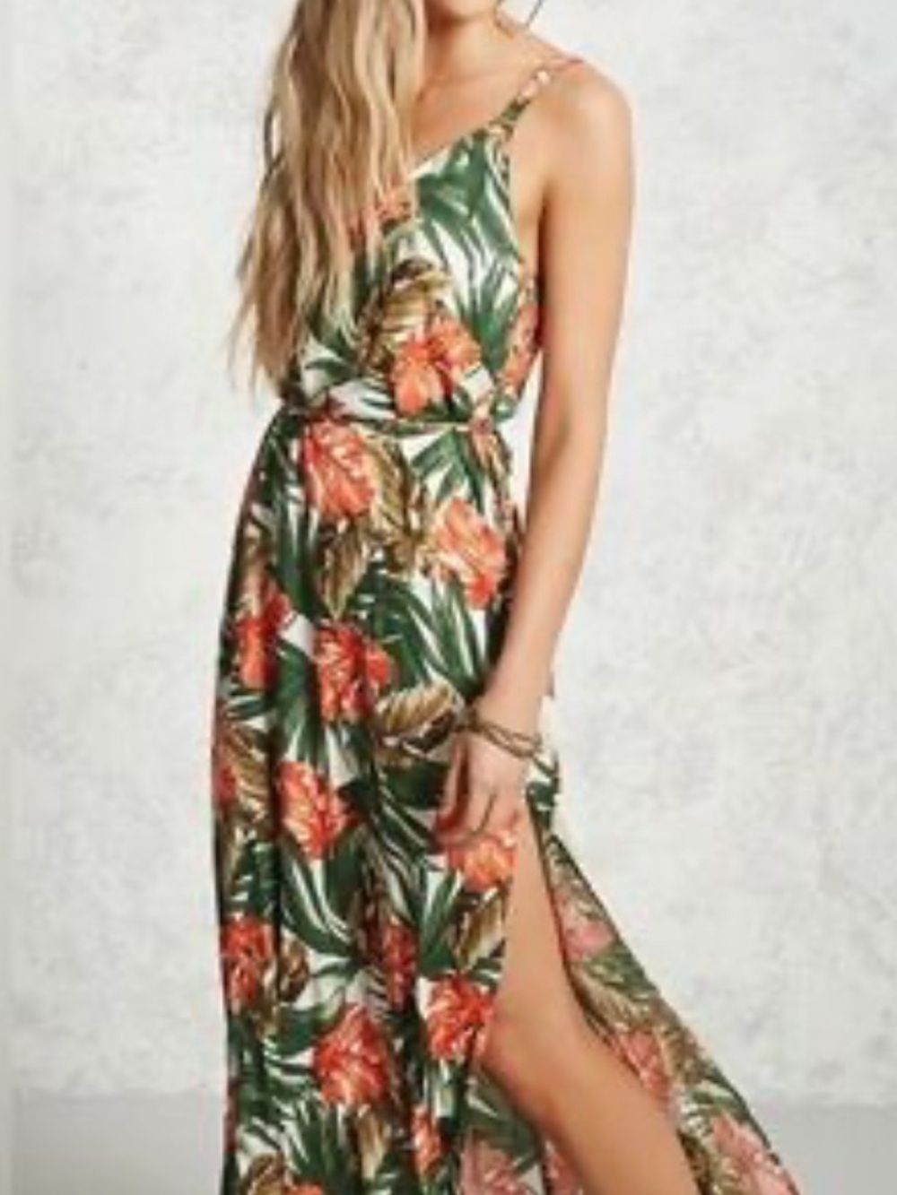 Forever 21 Green Tropical Floral Maxi Dress